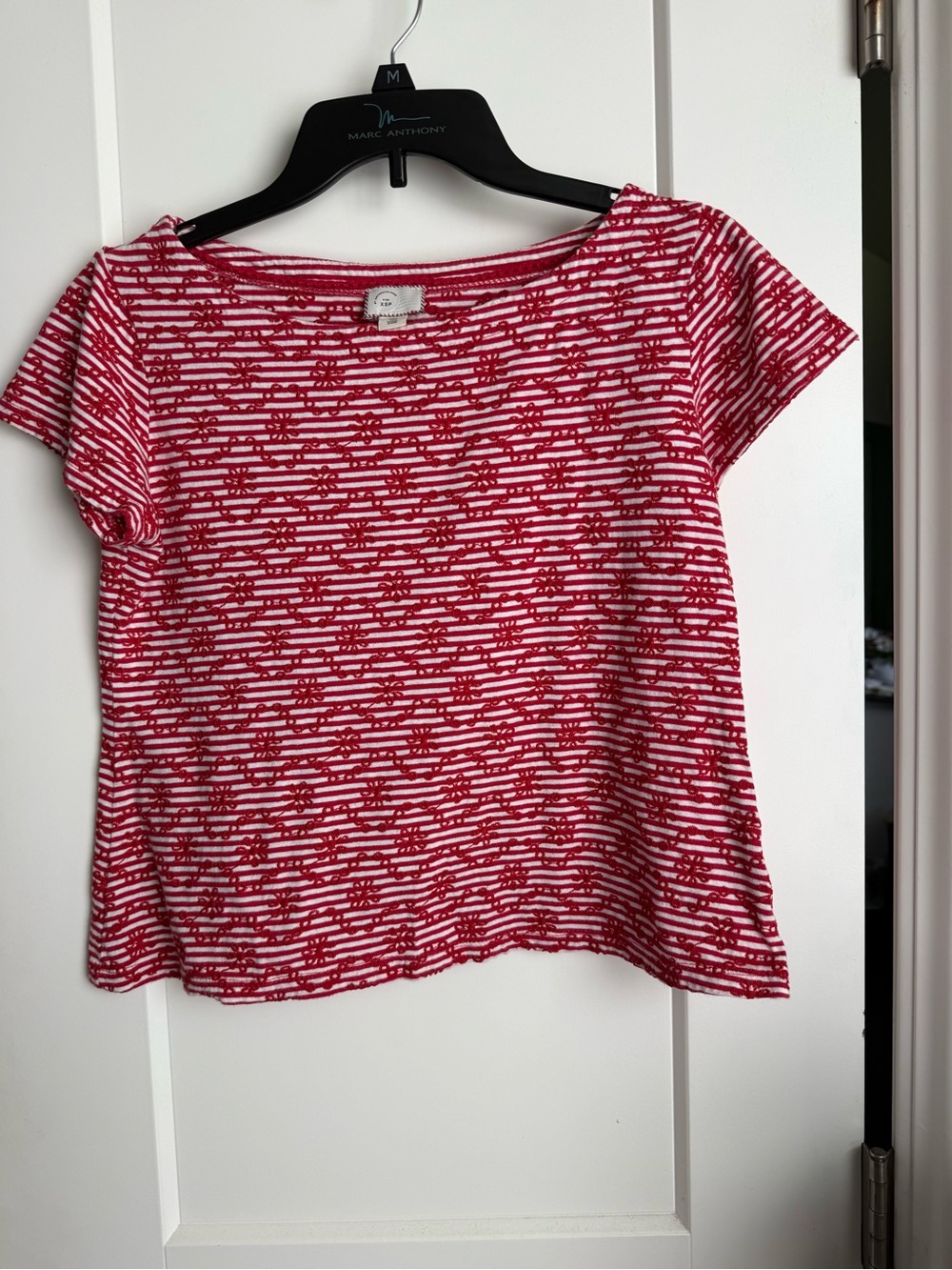 Anthropologie Red & White Striped Short Sleeve Tee